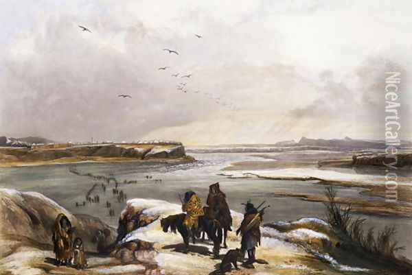 Fort Clark on the Missouri, February 1834, plate 15 from Volume 2 of 'Travels in the Interior of North America' Oil Painting - Karl Bodmer