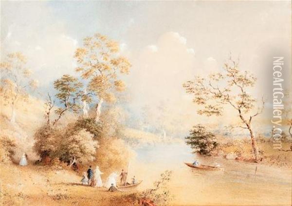 A Social Occasion While Boating On The River Oil Painting - Henry Burn