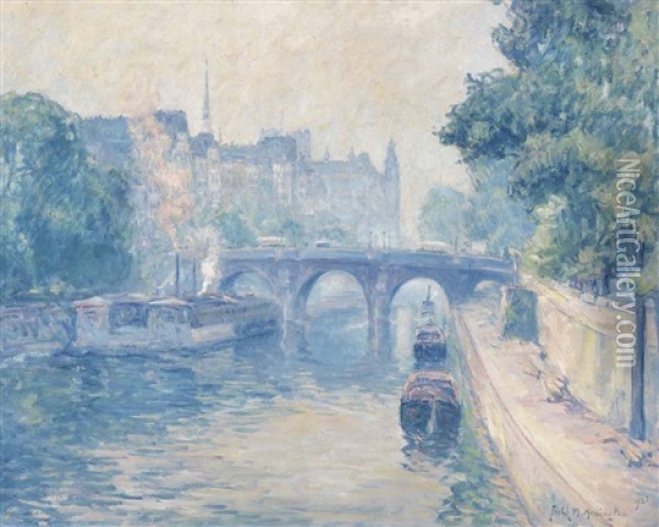 Pont Neuf, Paris - Brume De Matin Oil Painting - Frank Milton Armington