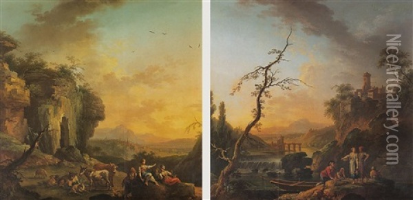 Bergere Et Son Troupeau Dans Un Paysage Rocheux Oil Painting - Jean Baptiste Charles Claudot