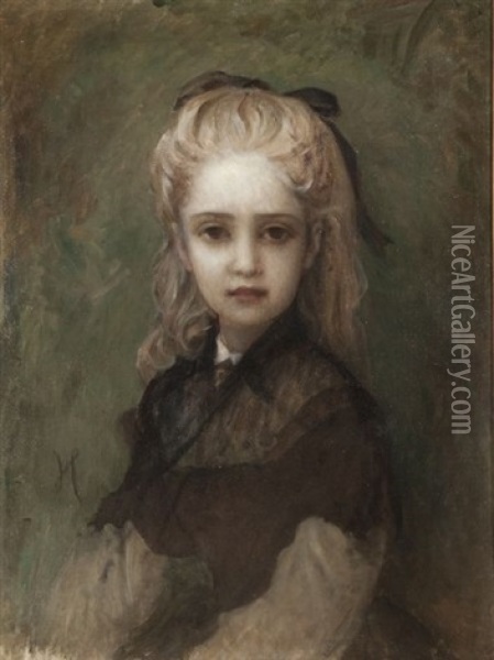 Portrait De Fillette Oil Painting - Antoine Auguste Ernest Hebert