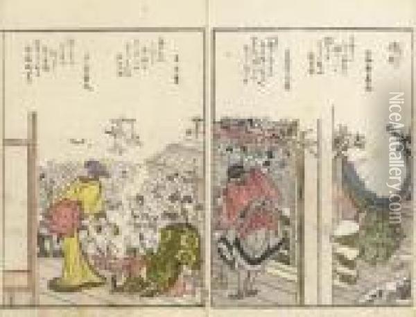 Toto Meisho Ichiran Oil Painting - Katsushika Hokusai
