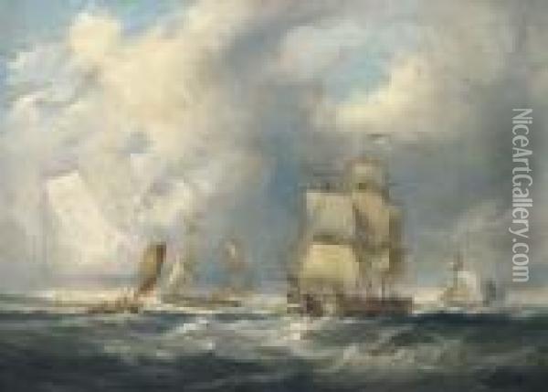 Shipping In A Squall Oil Painting - John Wilson Carmichael