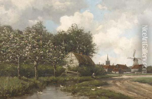 A Village Oil Painting - Hermanus Jr. Koekkoek