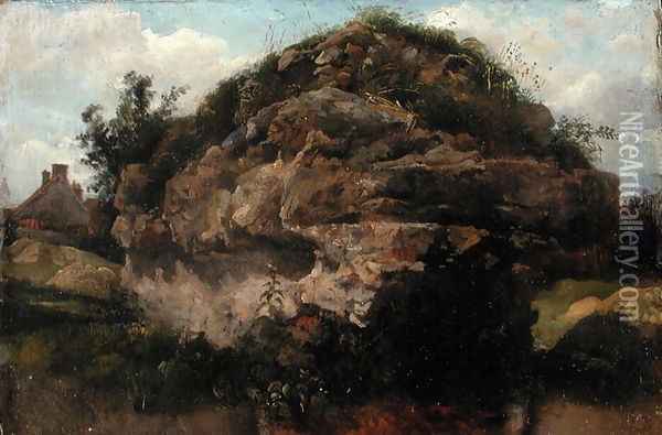 Rocky Hillside, c.1830 Oil Painting - Frederick Waters Watts