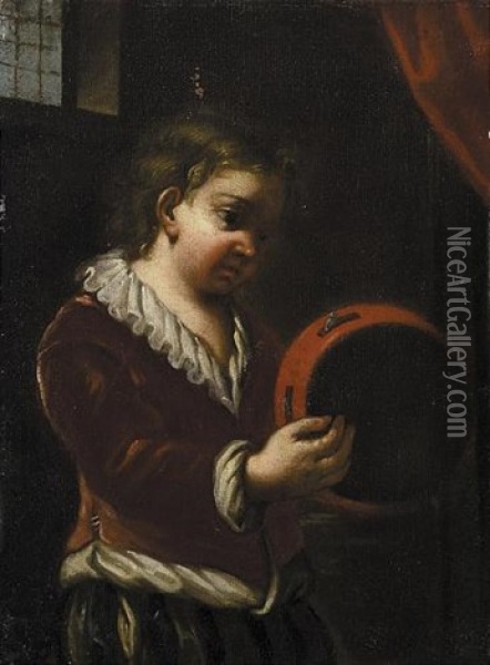 Fanciullo Con Tamburello Oil Painting - Antonio Mercurio Amorosi