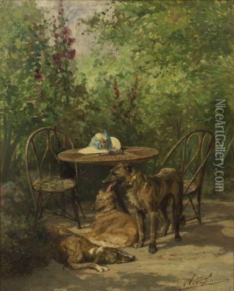 At Leisure, On The Patio Oil Painting - Charles Olivier De Penne
