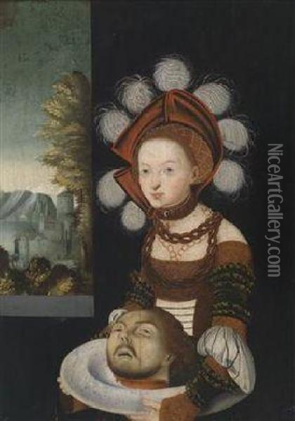 Salome With The Head Of St. John The Baptist On A Plate Oil Painting - Lucas The Elder Cranach