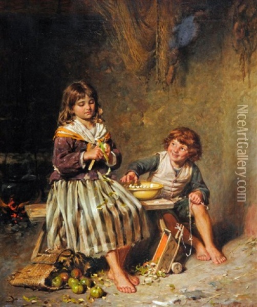 Helping Mother Oil Painting - Edwin Thomas Roberts