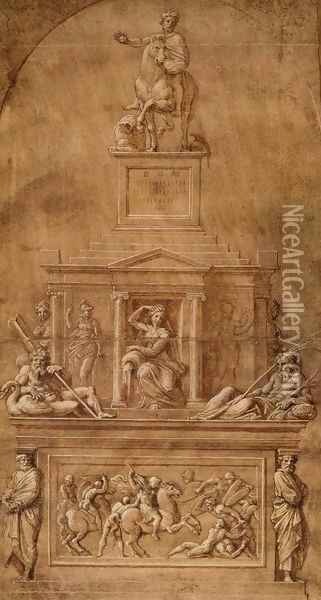 Design for the funerary monument of Francesco Gonzaga Oil Painting - Giovanni Francesco Penni