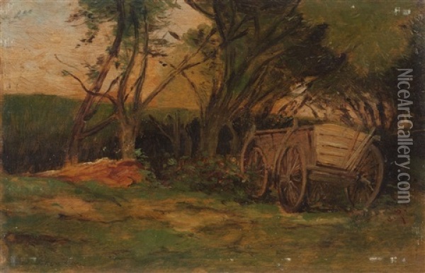 Farmer's Cart Beneath Trees Oil Painting - August Xaver Carl von Pettenkofen