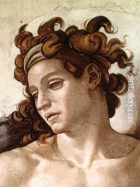 Ignudo -4 (detail) 1509 Oil Painting - Michelangelo Buonarroti