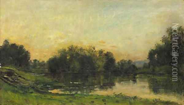 Au bord de l'Oise - l'ile de Vaux Oil Painting - Charles-Francois Daubigny