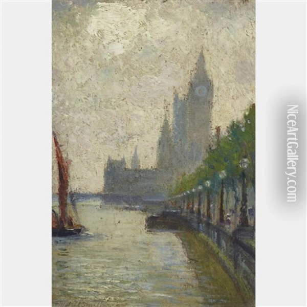 Westminster Bridge, Thames Embankment Oil Painting - Frederic Marlett Bell-Smith