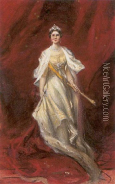 Ganzfiguriges Bildnis; Konigin Wilhelmina Von Holland Oil Painting - Adolf Pirsch