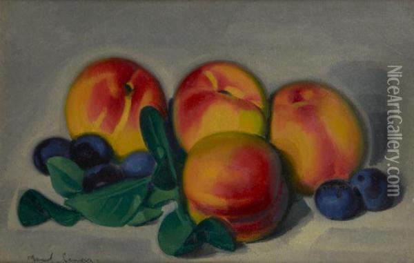 Nature Morte Aux Peches Et Aux Prunes Oil Painting - Jules Oury, Dit Marcel-Lenoir