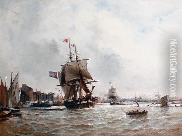 Sailing In The Harbour Oil Painting - Paul Ch. Emmanuel Gallard-Lepinay