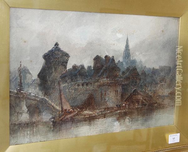 Town Scene, Brittany Oil Painting - Paul Marny