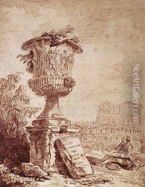 The Draughtsman of the Borghese Vase Oil Painting - Hubert Robert
