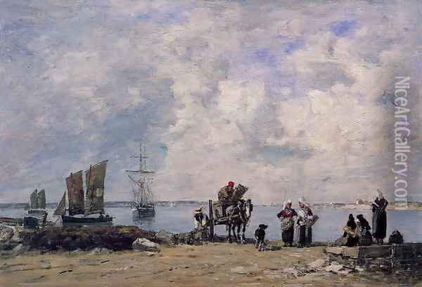 Fishermen's Wives at the Seaside Oil Painting - Eugene Boudin