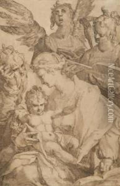 Sainte Famille Avec Deux Anges Musiciens, D'apres Bartholomeusspranger Oil Painting - Jan Harmensz. Muller