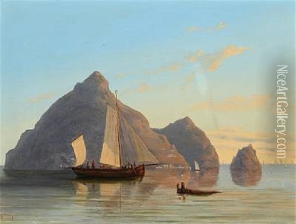 A South-european Seascape With A Fishing Boat Oil Painting - Vilhelm Melbye