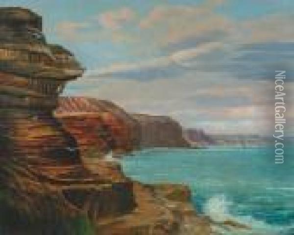 An English Coastline With Cliffs Oil Painting - Clement Rollins Grant