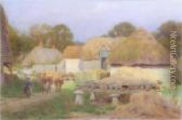 Cattle Returning To A Farmyard Oil Painting - George Marks