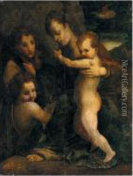 The Madonna And Child, With The Infant Saint John And Two Angels Oil Painting - Andrea Del Sarto