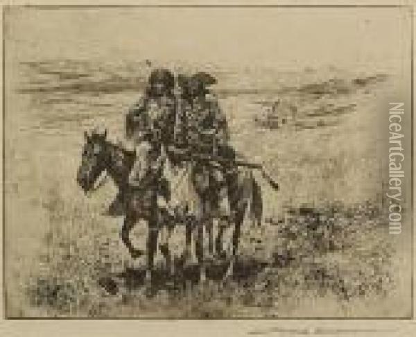 Grass Hunters, No. 1; Return Of Thetrappers Oil Painting - John Edward Borein