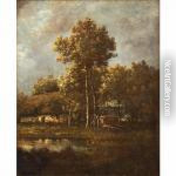 Farm At The Edge Of A Wood Oil Painting - Leon Richet