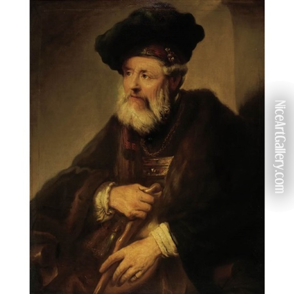 Old Man With A Walking Stick Oil Painting -  Rembrandt van Rijn