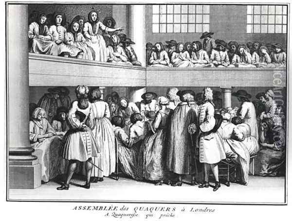 A Quaker Assembly in London, 1736 Oil Painting - Bernard Picart