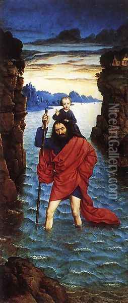 Saint Christopher c. 1470 Oil Painting - Dieric the Younger Bouts