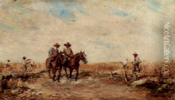 Riding Among The Field Workers Oil Painting - Francisco Domingo Marques