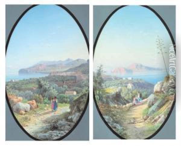 Veduta Di Sorrento - Capri Dalle Alture Della Costiera Sorrentina Oil Painting - Guglielmo Giusti