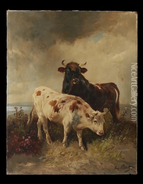 Cattle In The Open Field Oil Painting - Henry Schouten