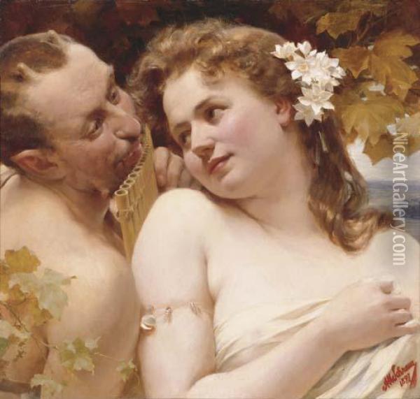 Faun And Nymph Oil Painting - Alois Hans Schramm