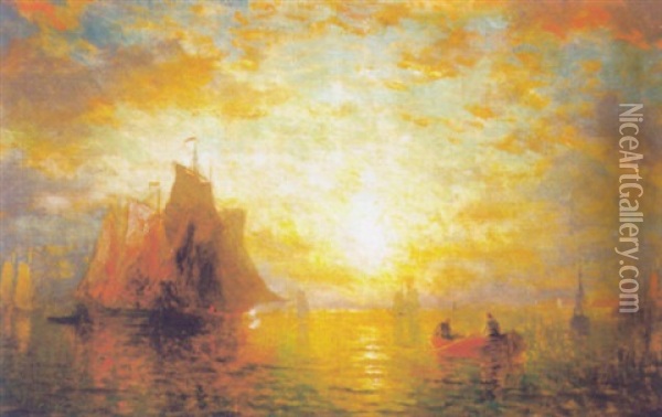Luminist Harbor Scene Oil Painting - George Herbert McCord