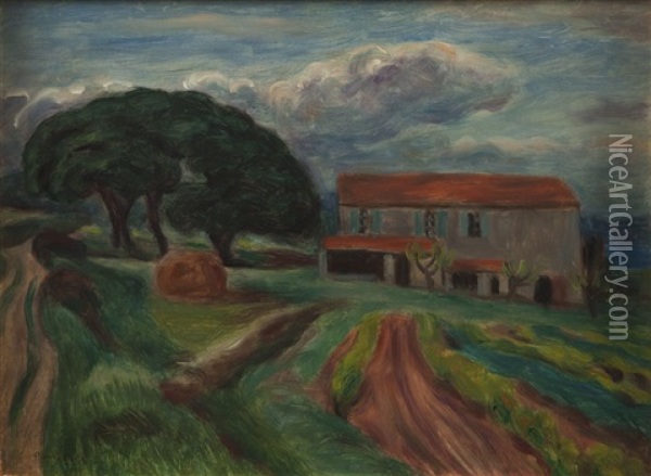 Paysage From The Saint-tropez Area With A Farm Oil Painting - Josef Pankiewicz