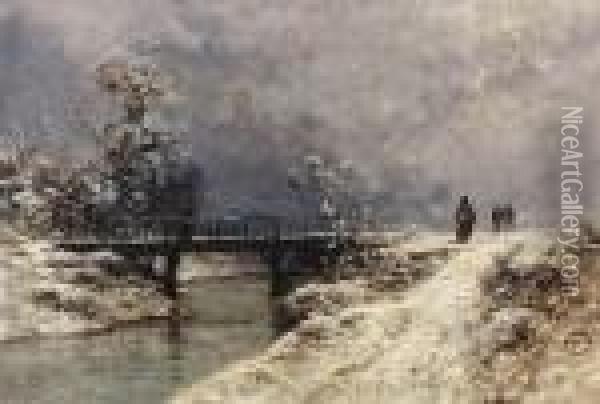 Winterliche Flusspartie Mit Staffage. Oil Painting - Ciceri, Eugene