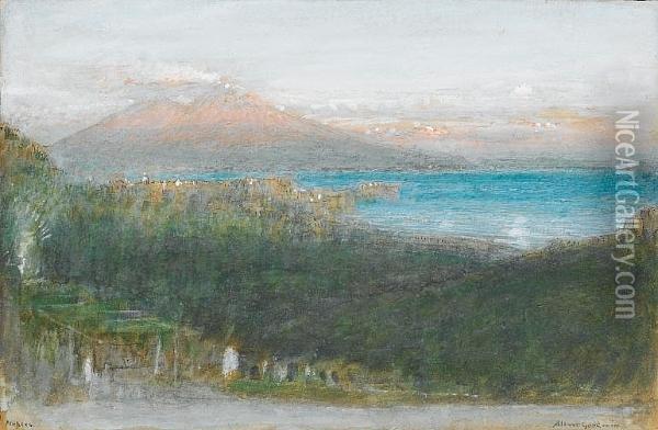 Morning Light, The Bay Of Naples, Signed And Inscribed Oil Painting - Albert Goodwin