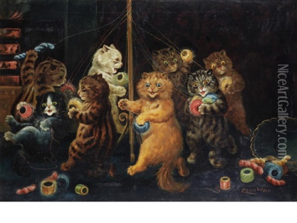 The Maypole Oil Painting - Louis Wain