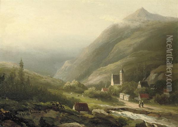Along An Alpine River Oil Painting - Corstiaan Hendrikus De Swart