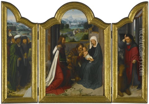 A Triptych: The Adoration Of The Magi Oil Painting - Adriaen Isenbrant