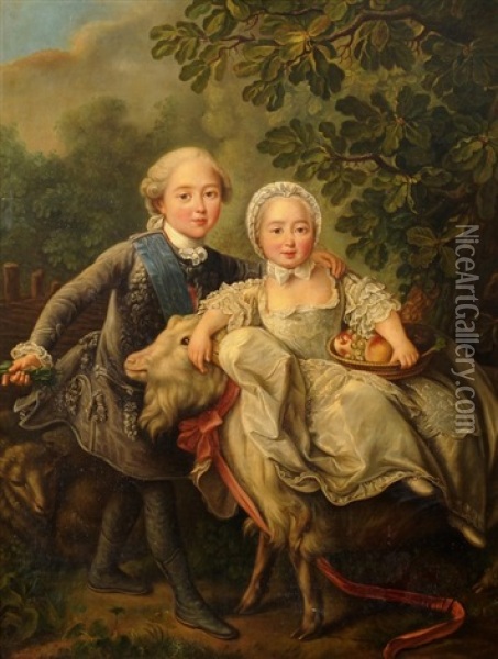 Charles Philippe De France, Comte D'artois, Et Sa Sour Madame Clothilde Oil Painting - Francois Hubert Drouais