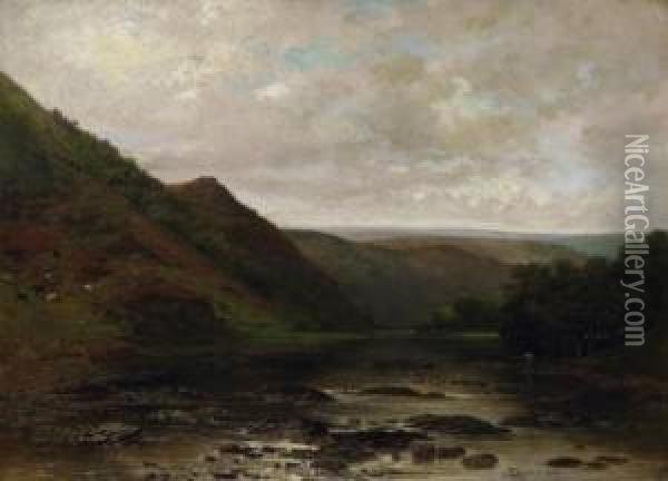 Quiet River Valley In The Ardennen. Signed And Dated Bottom Right: A. Roffien 1864 Oil Painting - Francois Roffiaen