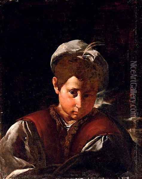 Portrait of a boy with a plumed hat Oil Painting - Flaminio Torri