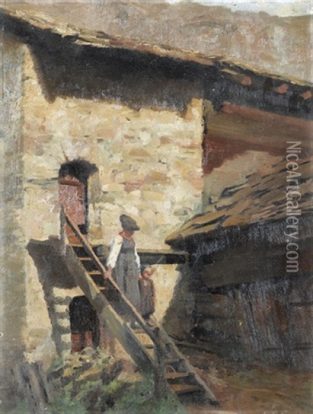 Walliser Bauerin Mit Kind Oil Painting - Edouard John E. Ravel
