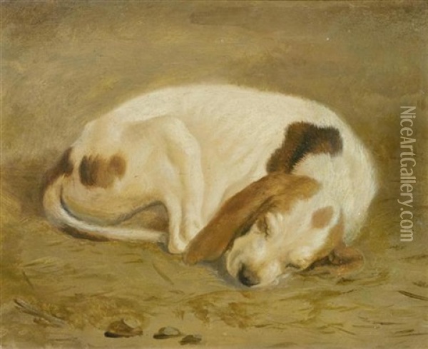 Schlafende Hunde (pair) Oil Painting - Jacques-Laurent Agasse